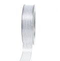 Floristik24 Ruban déco rayures lurex argent 25mm 20m