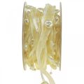 Floristik24 Ruban déco crème coeurs perles décoration mariage 10mm 5m