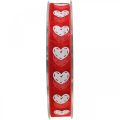 Floristik24 Ruban décoratif coeurs, décoration mariage, ruban Saint Valentin rouge, blanc 15mm 20m