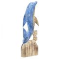 Floristik24 Figurine Dauphin décoration maritime en bois sculptée à la main bleu H59cm
