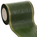 Floristik24 Ruban moiré vert foncé élégant, 125 mm, bordé de perles dorées, ruban de deuil, décoration de mariage, ruban à nœud