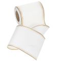 Ruban moiré élégant pour couronne, 125 mm, blanc avec bordure dorée - Ruban décoratif de haute qualité pour l'art floral et les célébrations | Floristik24.be