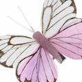 Floristik24 Papillon plume rose sur clip 6cm 10 pièces
