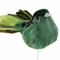 Plume oiseau sur fil vert 12cm 4pcs