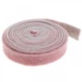 Floristik24 Charnière pot, ruban adhésif déco en feutre de laine vieux rose / gris L4,5cm L5m