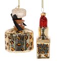 Décoration de sapin de Noël : flacon de parfum et rouge à lèvres à motif léopard, 11 cm, lot de 2 | Floristik24.be