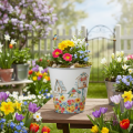 Pot en fer-blanc avec nichoirs, décoration estivale, jardinière H14,5 cm Ø13,5 cm | Floristik24.be
