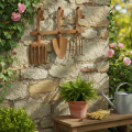 Barre à crochets pour outils de jardin, décorations de jardin, râteau, bêche et houe ; porte-manteau en métal rouillé, L33,5 cm | Floristik24.be