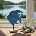 Figurine de poisson en bois, décoration marine, objet de décoration de table artisanal pour salon, 22 cm | Floristik24.be