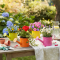Arrosoir décoratif coloré, Ø 11 cm, H 9,5 cm, pour le jardinage, décoration de table printanière, en métal, lot de 8 | Floristik24.be