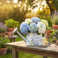 Arrosoir décoratif en métal, motif hortensia vintage, 30 x 11 x 14,5 cm | Floristik24.be