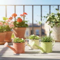 Ensemble d'arrosoirs décoratifs aux tons pastel saumon, vert et jaune-vert - pot en métal Ø11 cm H10 cm, 8 pièces | Floristik24.be