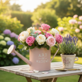Pot de fleurs/arrosoir décoratif vintage, zinc rose antique, Ø 16,5 cm H 17 cm | Floristik24.be