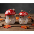 Figurine décorative de maison champignon avec phare et amanite tue-mouches, 10 cm, lot de 2 | Floristik24.be