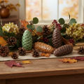 Décoration de table en céramique en forme de pomme de pin, automne, 14 cm, lot de 3. | Floristik24.be