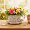 Tasse en panier avec soucoupe décorative, grande décoration de table 34 cm | Floristik24.be