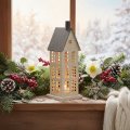 Maison décorative en métal avec fenêtres et cheminée, 28 cm | Floristik24.be