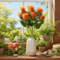 Carthame orange artificiel, fleur artificielle pour vases et décoration, 55 cm, lot de 4 | Floristik24.be