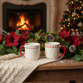 Mug à café avec anse rouge, motif tricoté et décoration en forme de cœur, en céramique, 9 cm, lot de 2 | Floristik24.be