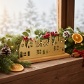 Décoration silhouette de maison pour l'Avent sur socle en bois 29 cm | Floristik24.be