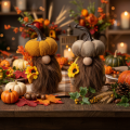 Figurine d'automne nain de jardin citrouille avec tournesol et barbe 16 cm 2 pièces | Floristik24.be