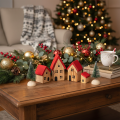 Ensemble de maisons décoratives en bois avec toits rouges et sapins, 12 cm, 6 pièces | Floristik24.be