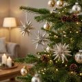 Étoiles décoratives en plastique avec paillettes champagne Ø11,5cm – Lot de 4 | Floristik24.be