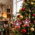 Étoiles décoratives à suspendre rouge et blanc en plastique 8,5 cm - Lot de 2 | Floristik24.be
