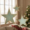 Décoration étoiles en bois à suspendre Mint et Or – 12/20/26 cm, set de 3 | Floristik24.be