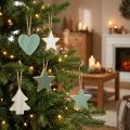Set de 9 suspensions en bois, formes cœur, sapin et étoile, couleurs menthe, vert et blanc, 4,5 cm | Floristik24.be