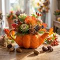 Pichet pour planter une décoration de citrouille orange/jaune-vert Ø13cm | Floristik24.be