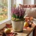Jardinière pour l'automne, seau en métal à décor de feuilles, vase en métal doré Ø14cm H12.5cm | Floristik24.be