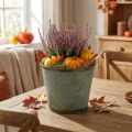 Cache-pot avec décoration d'automne, décoration en métal, jardinière d'automne verte Ø18.5cm H17cm | Floristik24.be
