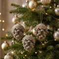Lot de 4 pommes de pin décoratives à suspendre taupe 8 cm | Floristik24.be
