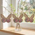 Papillon à suspendre Bois et lin Motif pré estival 11,5×9,5cm 6p | Floristik24.be