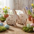 Lapin en Bois Assis Motif Fleur Blanc Naturel 24×24cm 2 pcs | Floristik24.be