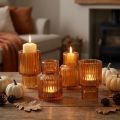 Bougeoir bâton verre orange photophore H8cm 4 pcs | Floristik24.be