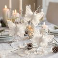 Plumes papillons sur clip blanc pailleté 5x4,5cm 4 pcs | Floristik24.be