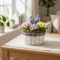 Panier décoratif rond pour plantes Ø20cm Blanc Marron Décoration de printemps | Floristik24.be