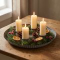 Assiette avec 4 bougeoirs Ø25cm H3cm Gris | Floristik24.be