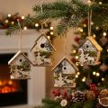 Lot de 4 décorations en bois petites maisons de Noël 6,5/7,5 cm | Floristik24.be
