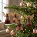 Décoration de Noël Angelots en Papier Bordeaux et Rose avec Détails Dorés, 12 cm, Lot de 4 | Floristik24.be