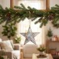 Étoile décorative suspendue rustique en bois blanc Ø15 cm | Floristik24.be