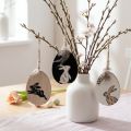 Œufs de Pâques en bois à suspendre, blancs et noirs, 10 cm, lot de 6 | Floristik24.be