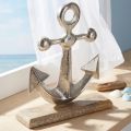 Ancre Décorative Métal sur Socle Bois Argent Naturel H21cm | Floristik24.be