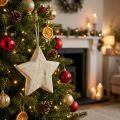 Étoile décorative en bois naturel 13,5 cm avec cordon | Floristik24.be