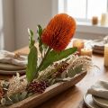 Fleur Artificielle Banksia Orange Automne Décoration Fleurs Funéraires 64cm | Floristik24.be