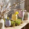 Oeuf de Pâques à suspendre oeuf violet, rose, jaune plastique H6,5cm 6pcs | Floristik24.be