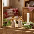 Charmant duo d'anges en céramique blanc crème avec accents dorés - 8,6 cm - Figurines décoratives célestes - 2 pcs | Floristik24.be