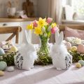 Lapin en Céramique Blanc Fleurs Assis Plumes 9×7×14cm 2pcs | Floristik24.be